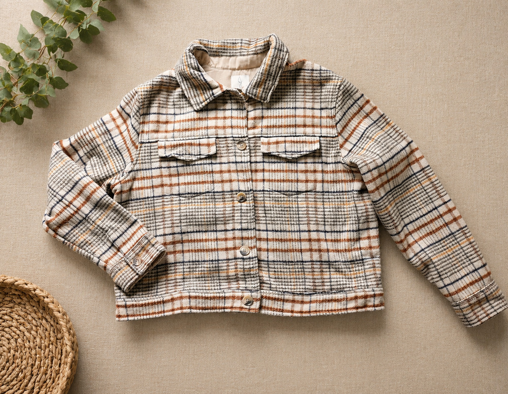 Joie Plaid Wool Blend Shacket Jacket Women's XL Cream Brown‎ Button Front